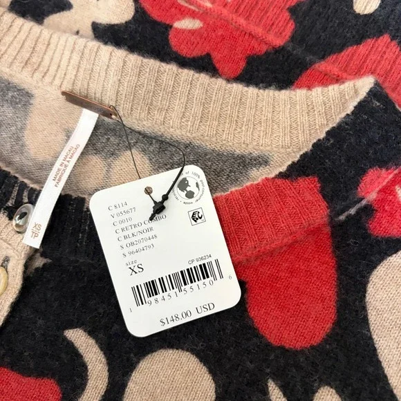 NWT!! FREE PEOPLE Nocturnal Patterned Cardi Black Retro Combo Hearts Floral XS - Picture 13 of 16